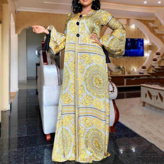 Fall Long Sleeve Maxi African Dress Plus Size 3XL Floor Length