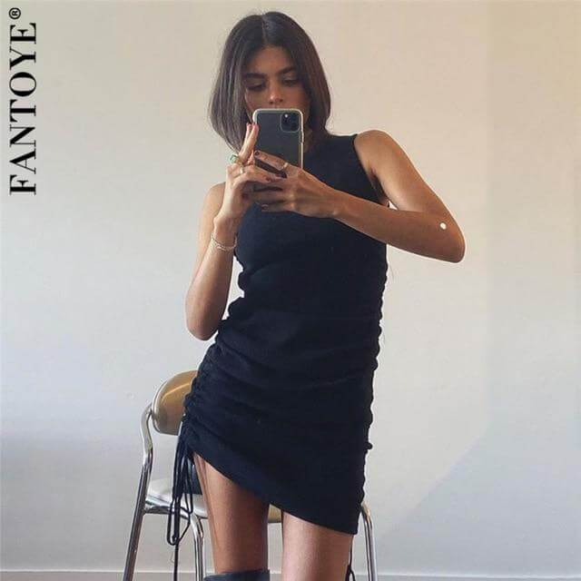 FANTOYE Cotton Ruched Drawstring Sexy Party Dress