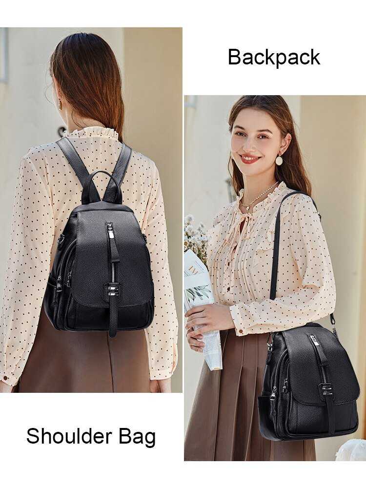 Genuine Leather Women Backpack Convertible Shoulder Bag