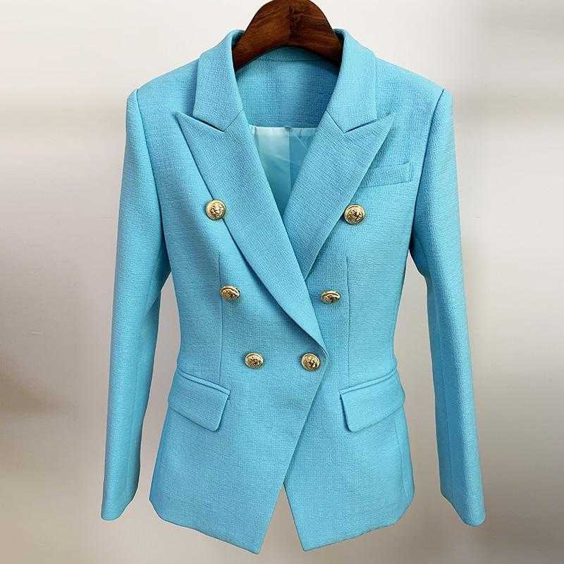 HIGH STREET Newest 2021 Runway Designer Blazer Women's Double Breasted Slim Fitting Textured Blazer Jacket