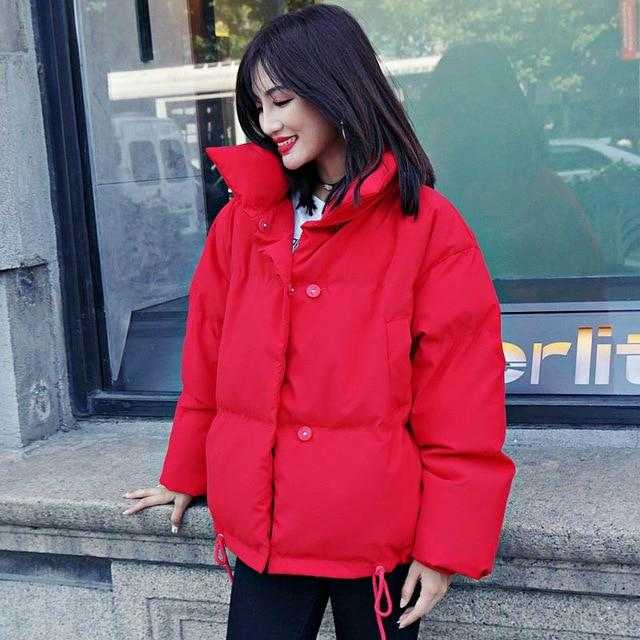Korean Style  Winter Jacket Women Stand Collar Solid Black White Female Down Coat Loose Oversized Womens Short Parka