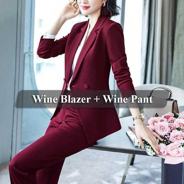 Lenshin Office Lady Designs 2 Piece Set Simple Formal Pant Suit Blazer with Pockets