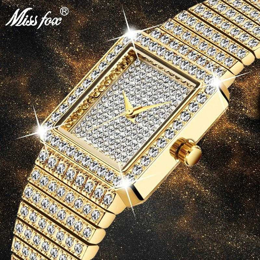 MISSFOX Diamond Watch For Women Luxury Brand Ladies Gold Square Watch