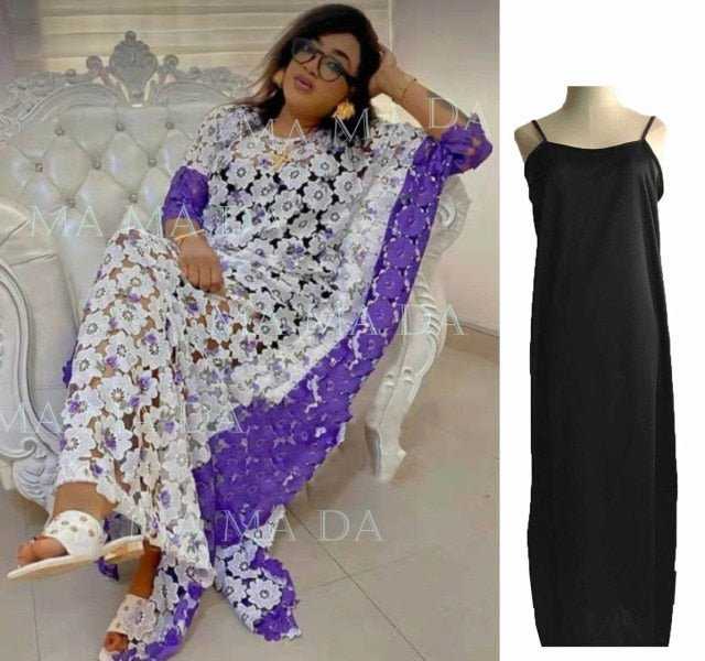 New African Stylish Dashiki Abaya Plus Free Size Maxi Dresses + Inside 2 Piece Print Cord Lace Boubou For Ladies Women