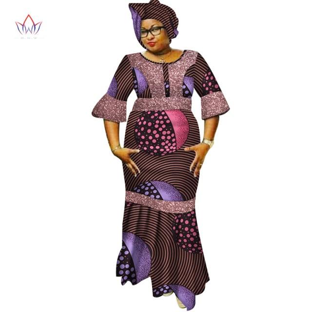 New Dashiki Women Long Dresses with Headscarf Bazin Riche African Patchwork Dresses
