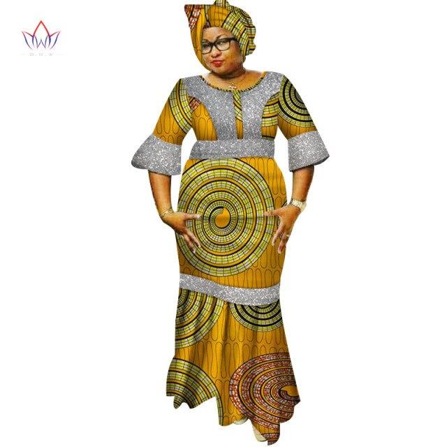 New Dashiki Women Long Dresses with Headscarf Bazin Riche African Patchwork Dresses