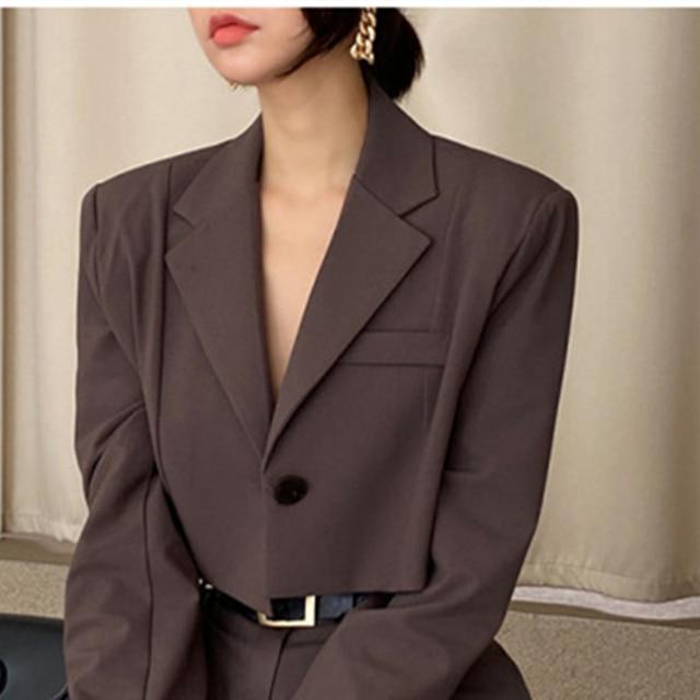 Office Lady Blazer Vintage Two Piece Women Suit Set