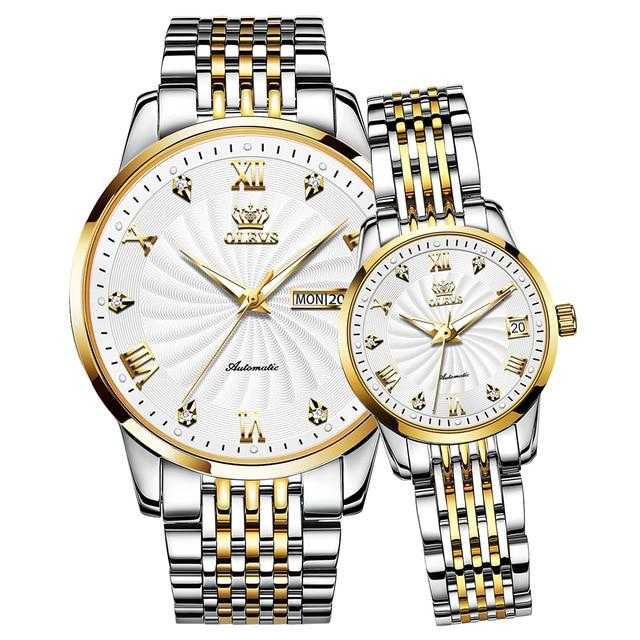 OLEVS Couple Watches Luxury Automatic Mechanical Watch Stainless Steel Waterproof Watches For Women