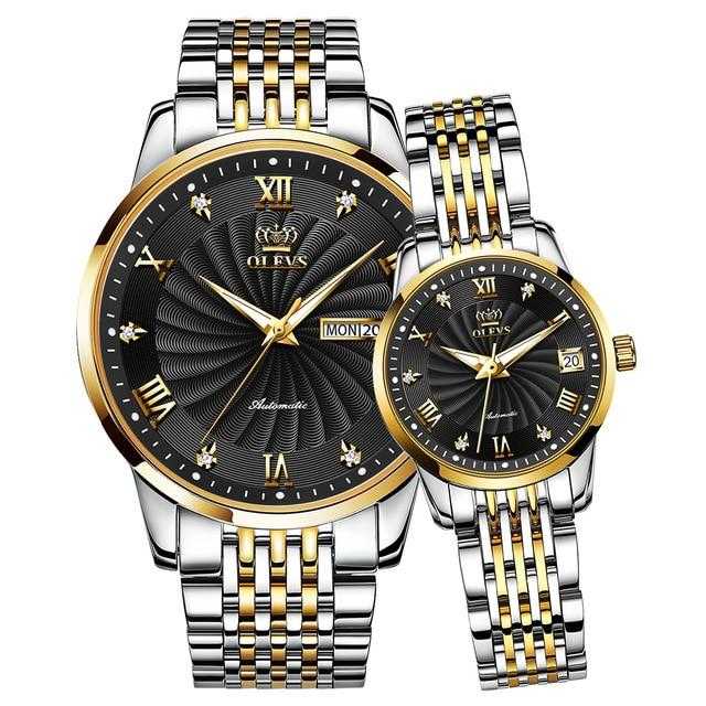 OLEVS Couple Watches Luxury Automatic Mechanical Watch Stainless Steel Waterproof Watches For Women
