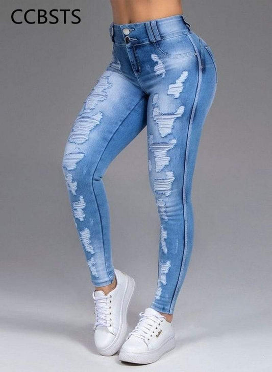 Skinny Jeans Woman High Waisted Sexy Ripped Strech Pants