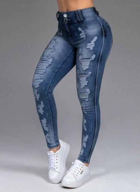 Skinny Jeans Woman High Waisted Sexy Ripped Strech Pants