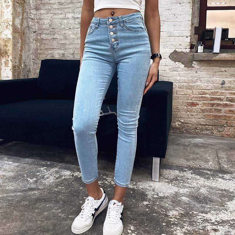 Stretch High Waist Jeans Skinny Slim Fashion Washed Denim