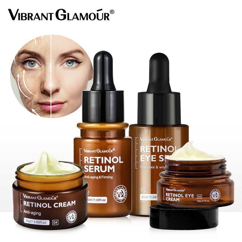 VIBRANT GLAMOUR Retinol Face Eye Cream Serum 4PCS/Set Wrinkle Fine Lines Facial Skin Care Suit
