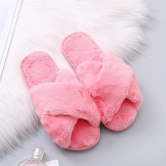Warm Fluffy Slippers Soft Furry Flip Flops