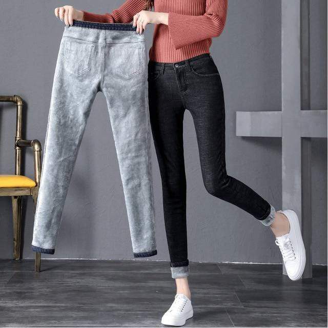Winter Jeans High Waist Warm Trousers Female jeans woman Pants Plus size
