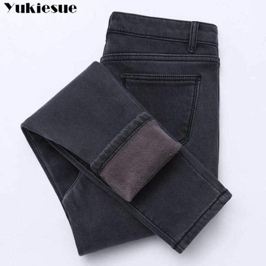 Winter Jeans High Waist Warm Trousers Female jeans woman Pants Plus size