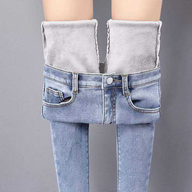 Woman High Waist Casual Winter Warm Jeans Pants