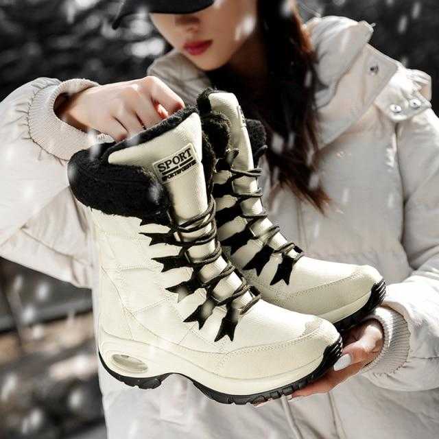Women Boots Winter Keep Warm Quality Mid-Calf Snow Boots Lace-up