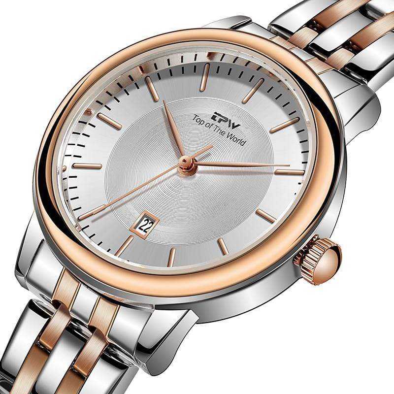 Women Business Watches Rose Gold Calendar Stainless Steel Band