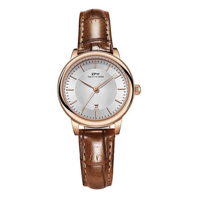 Women Business Watches Rose Gold Calendar Stainless Steel Band