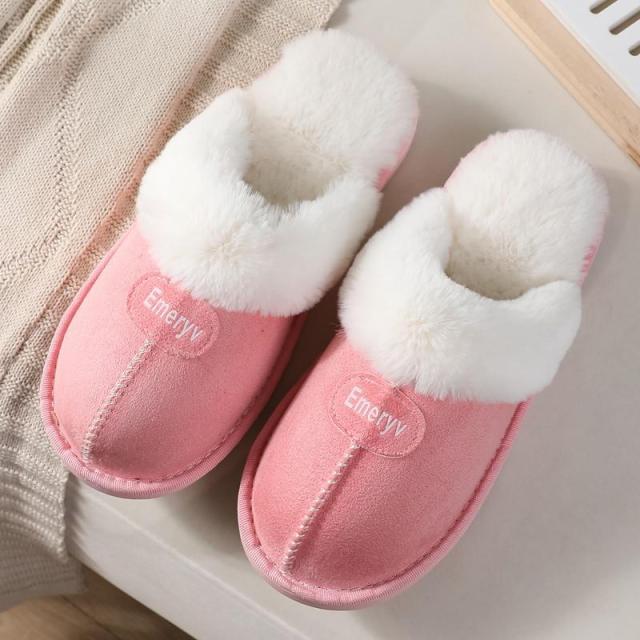 Women Fur Slippers Winter Warm Shoes Suede Plush House Indoor Outdoor Men/Ladies