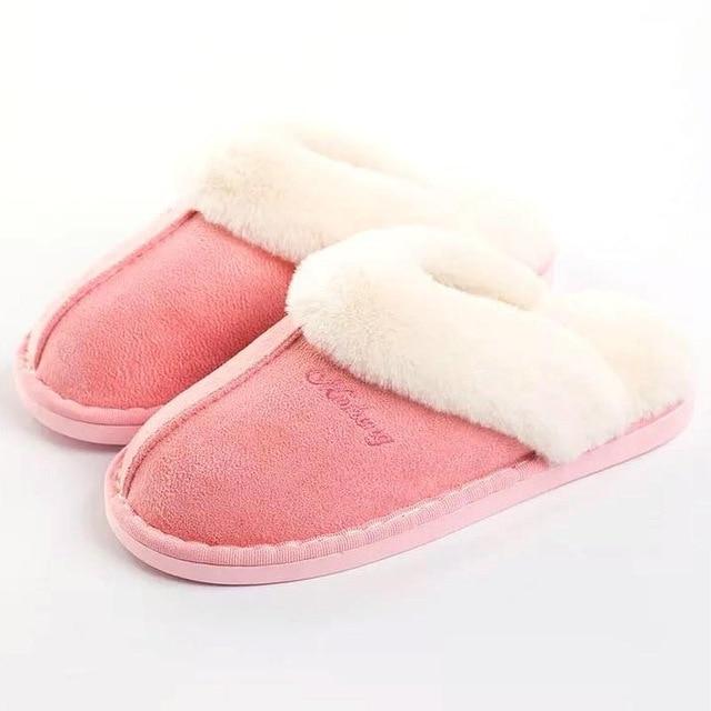 Women Fur Slippers Winter Warm Shoes Suede Plush House Indoor Outdoor Men/Ladies