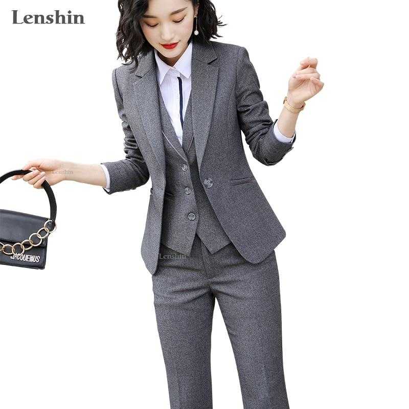 Women Quality Office Pant Suits Set  Blazer Jacket  Vest trousers 3 Pieces